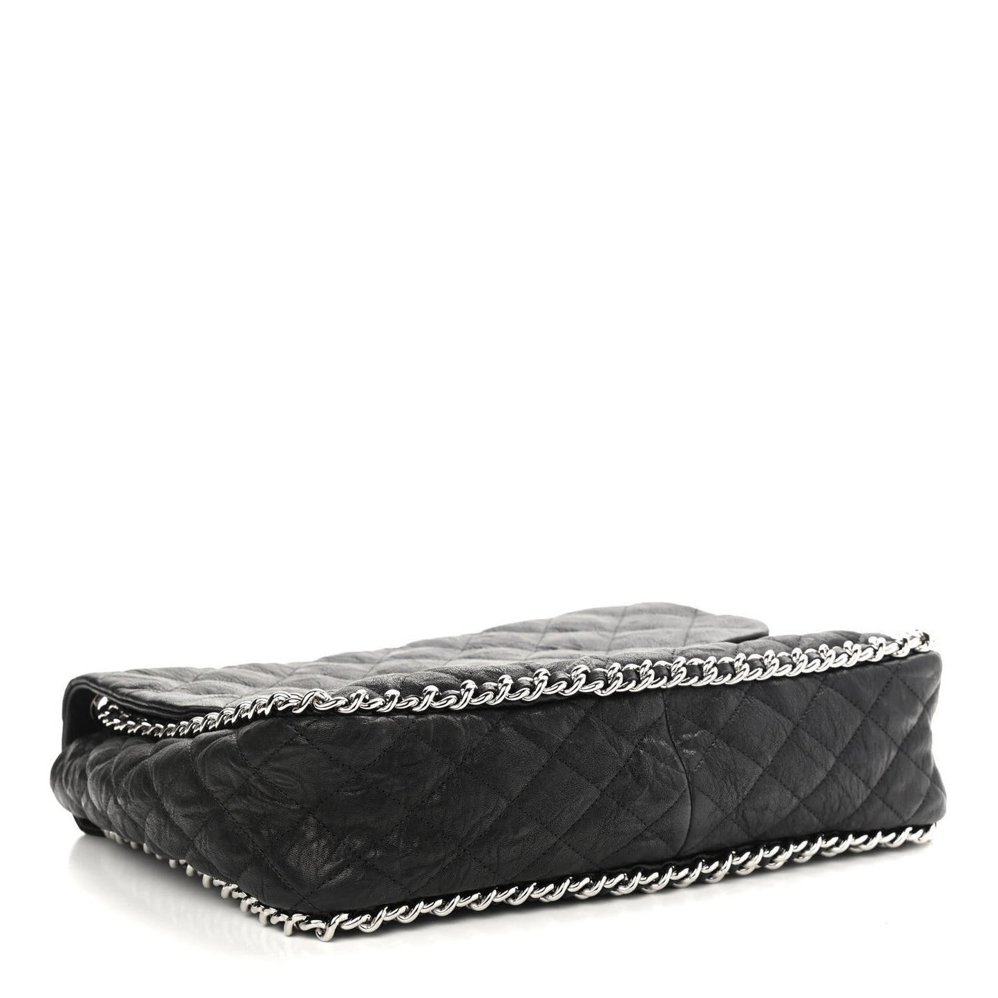Washed Lambskin Quilted Maxi Chain Around Flap Black