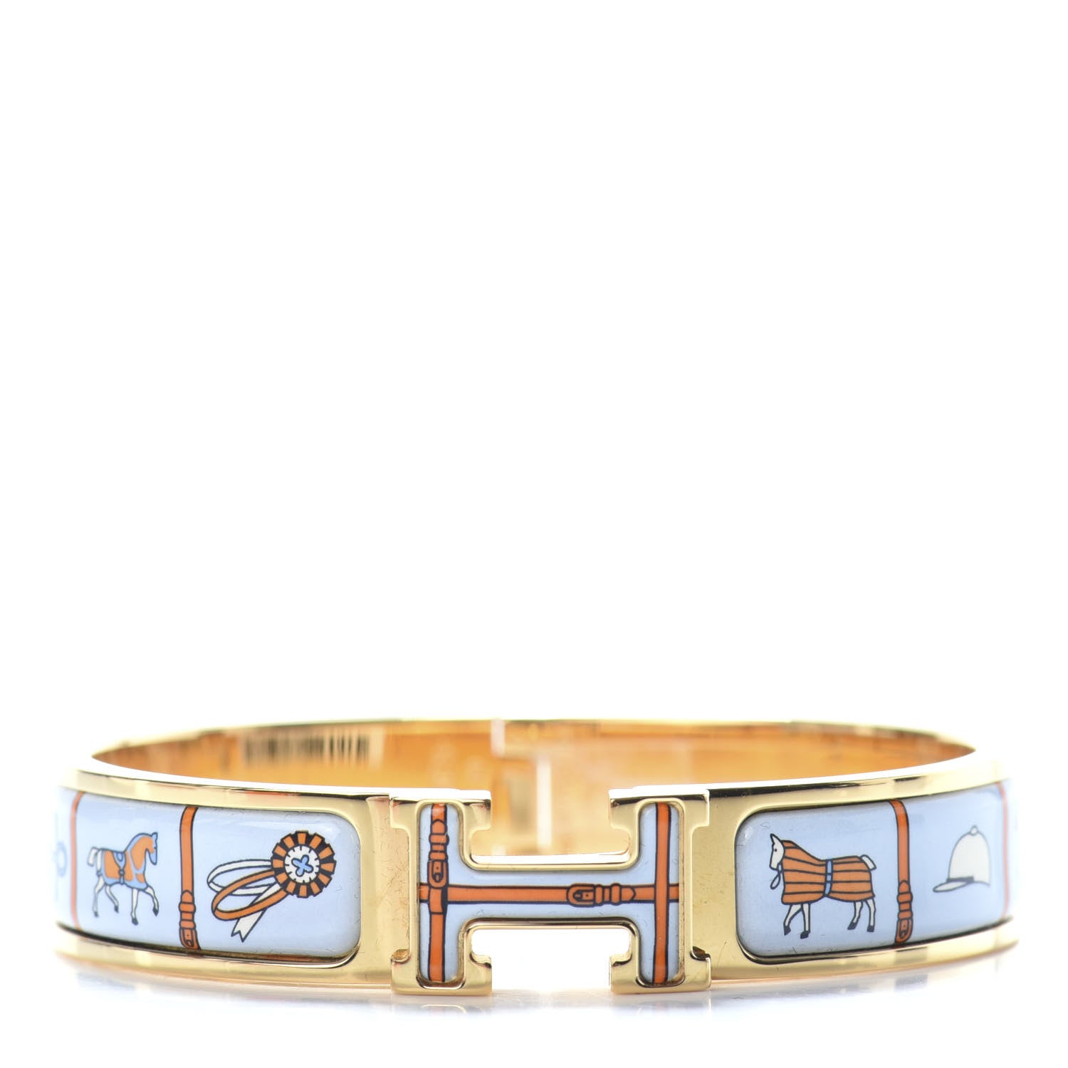 Hermes Enamel Printed Narrow Couvertures et Tenues de Jour Clic Clac H Bracelet PM Orange Blue 1 of 4