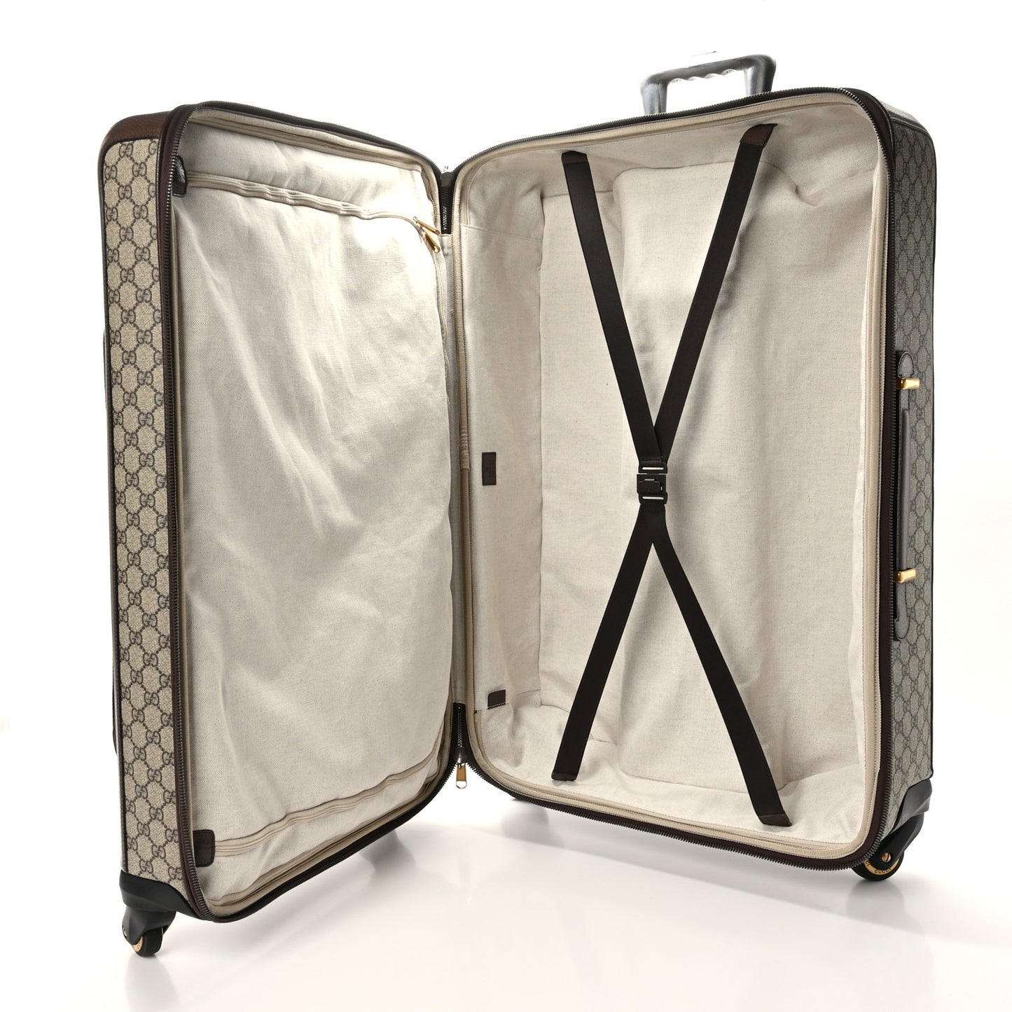 GG Supreme Monogram Textured Dollar Calfskin Web Large Savoy Trolley Suitcase Beige Ebony