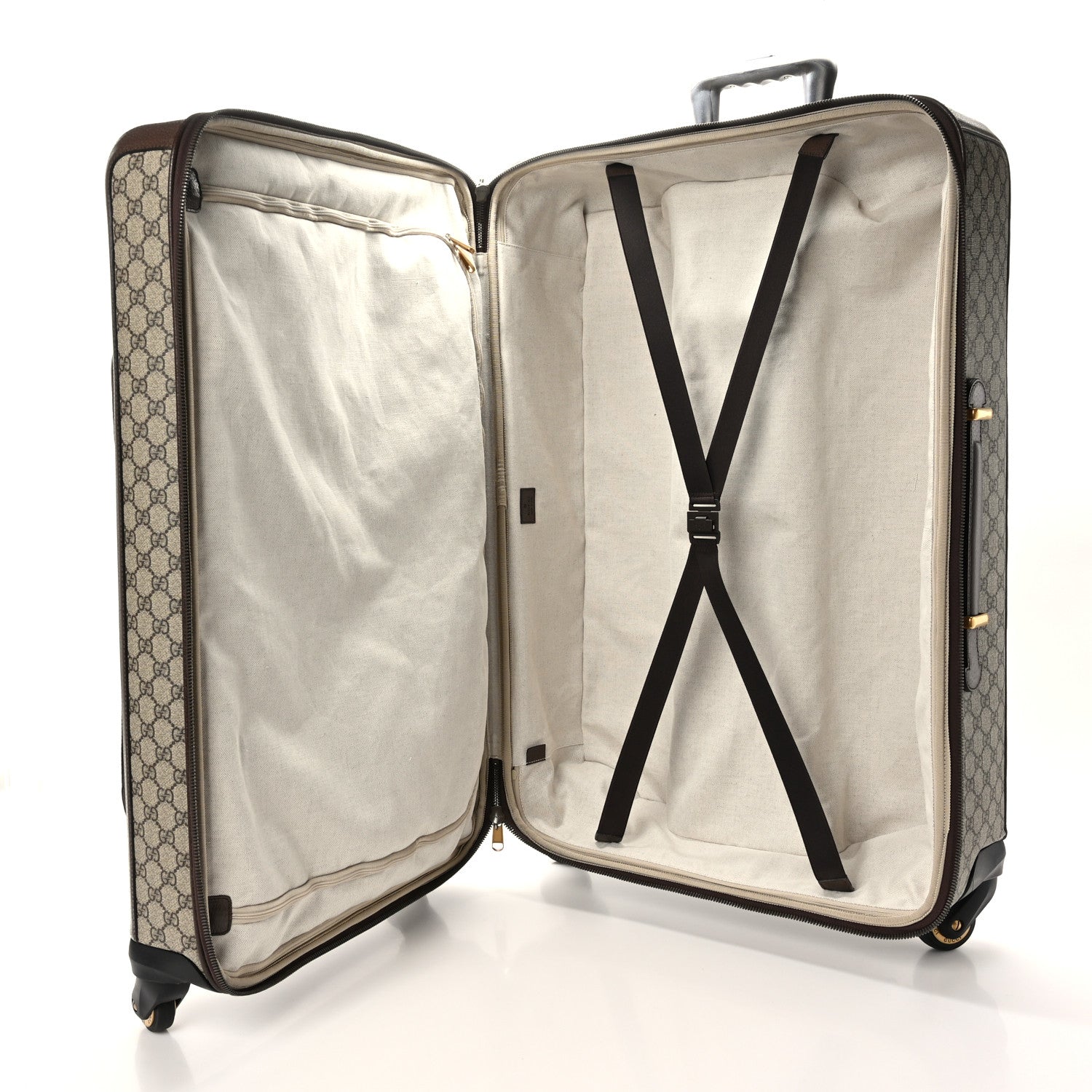 Gucci GG Supreme Monogram Textured Dollar Calfskin Web Large Savoy Trolley Suitcase Beige Ebony 4 of 10