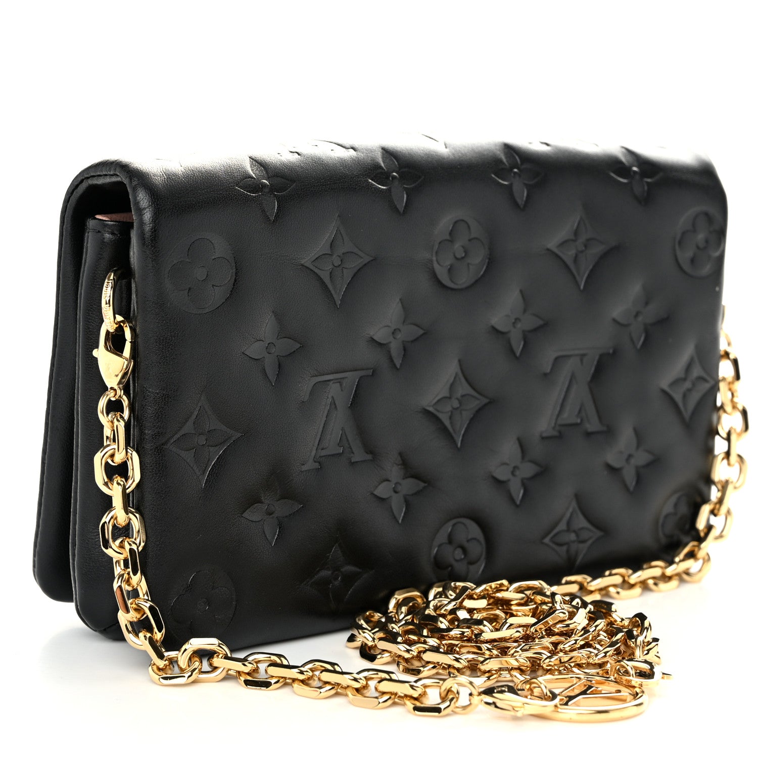 Louis Vuitton Lambskin Embossed Monogram Pochette Coussin Black 3 of 11