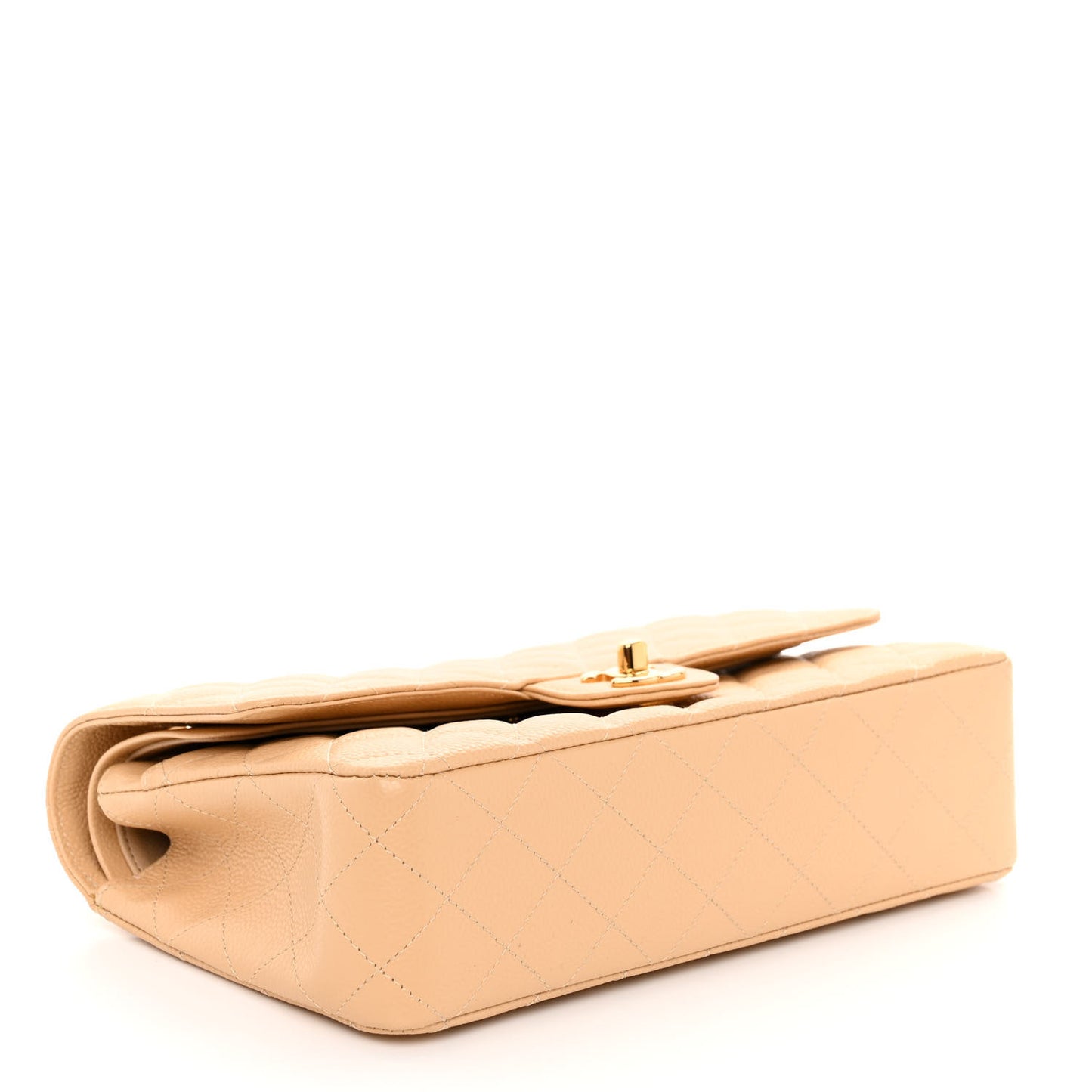 Caviar Quilted Medium Double Flap Beige