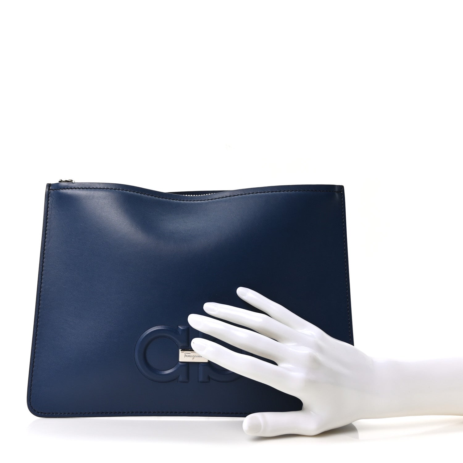 Salvatore Ferragamo Calfskin Gancio Wristlet Clutch Blue 2 of 9