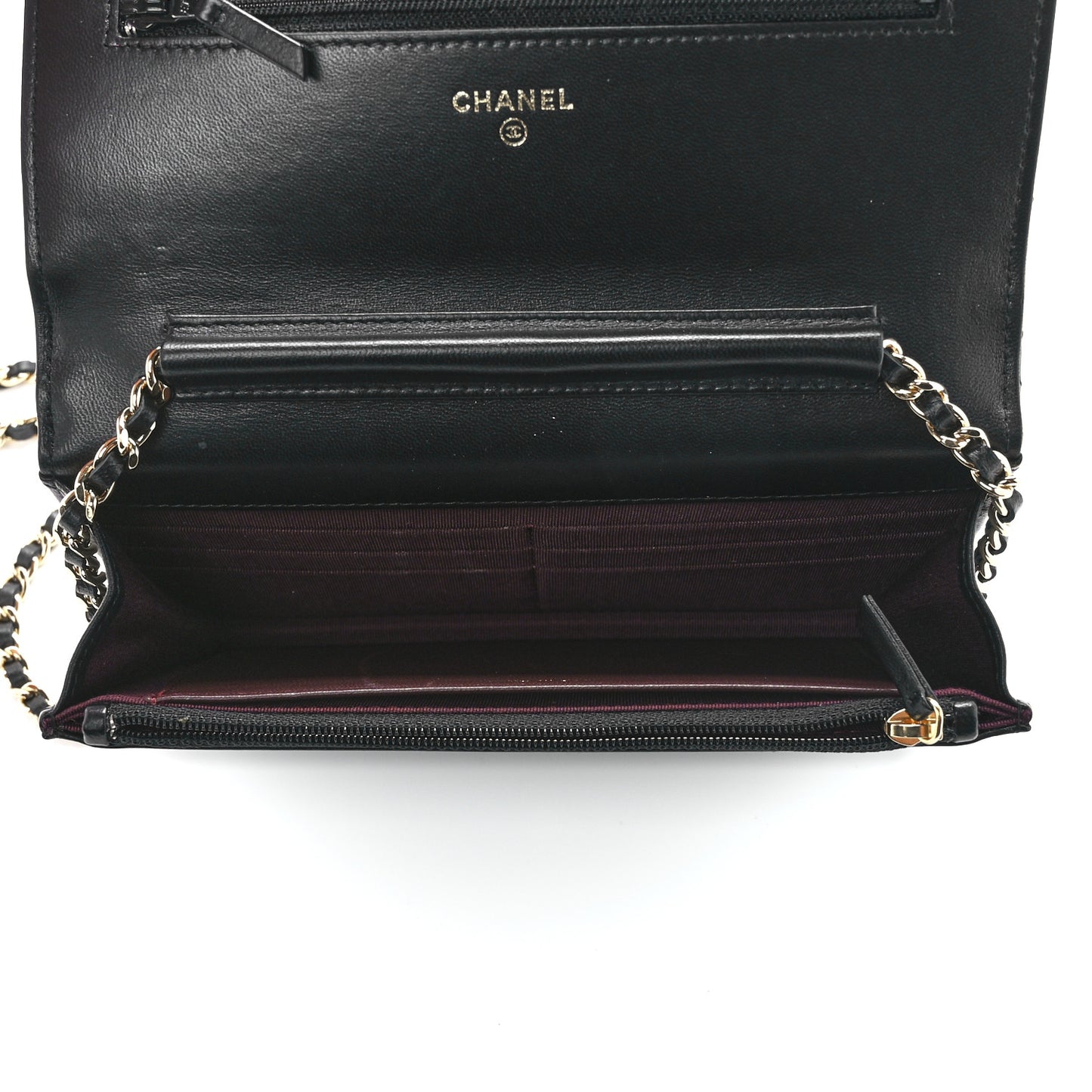 Lambskin Quilted Wallet On Chain WOC Black