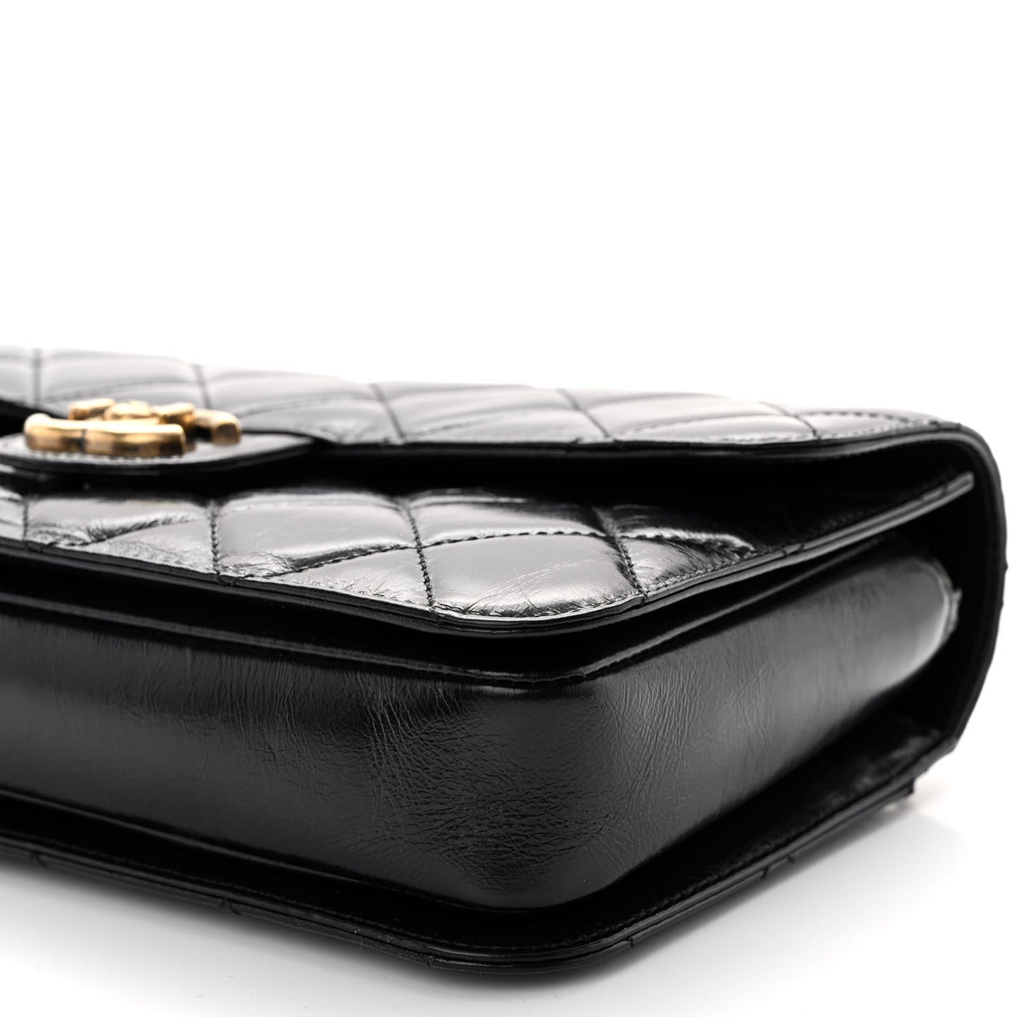 Glazed Calfskin Quilted Large Perfect Edge Flap Black
