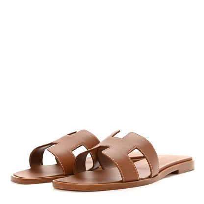 Hermes Box Calfskin Oran Sandals 37 Gold 3 of 9