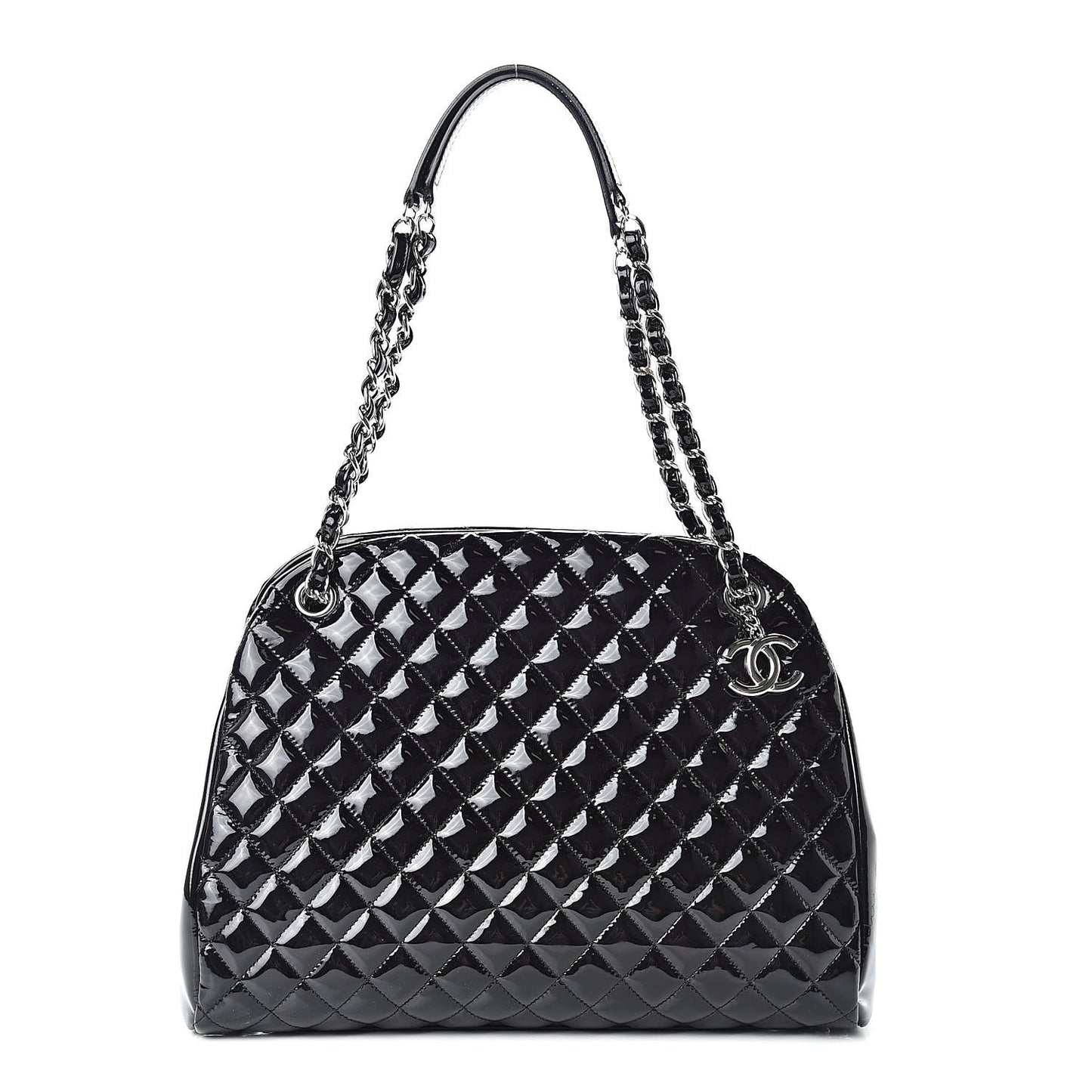 Patent Quilted Large Just Mademoiselle Bowling Bag Black