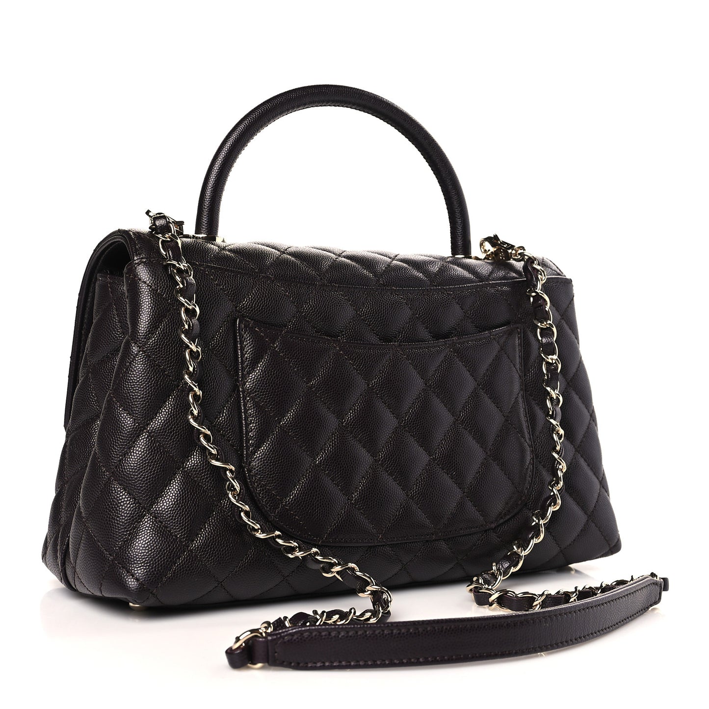 Caviar Quilted Small Coco Handle Flap Dark Brown