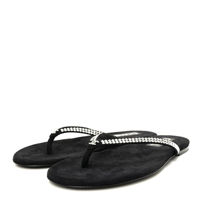 Chanel Suede Kidskin Strass CC Thong Sandals 38.5 Black 3 of 8