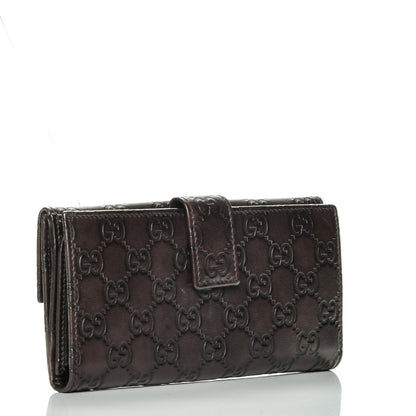 Gucci Guccissima Margaux Calfskin Metal Bar Continental Flap Wallet Chocolate 3 of 7