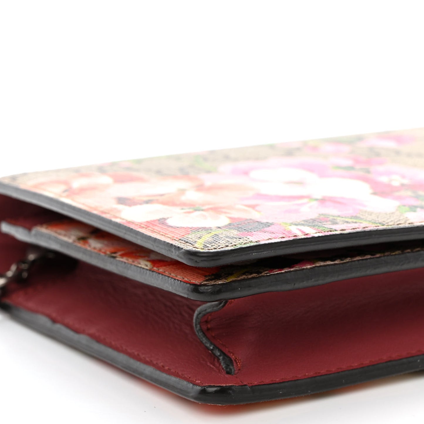 GG Supreme Monogram Blooms Chain Wallet Beige Multicolor Dry Rose