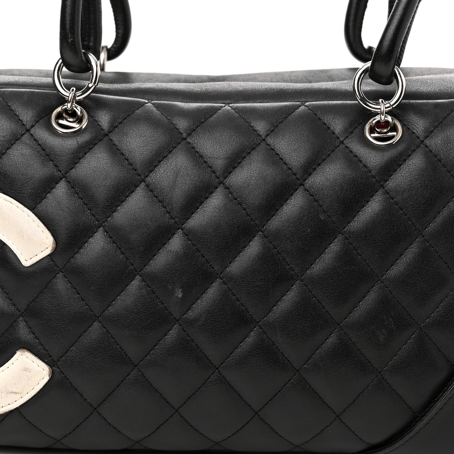 Calfskin Quilted Large Cambon Bowler Black White