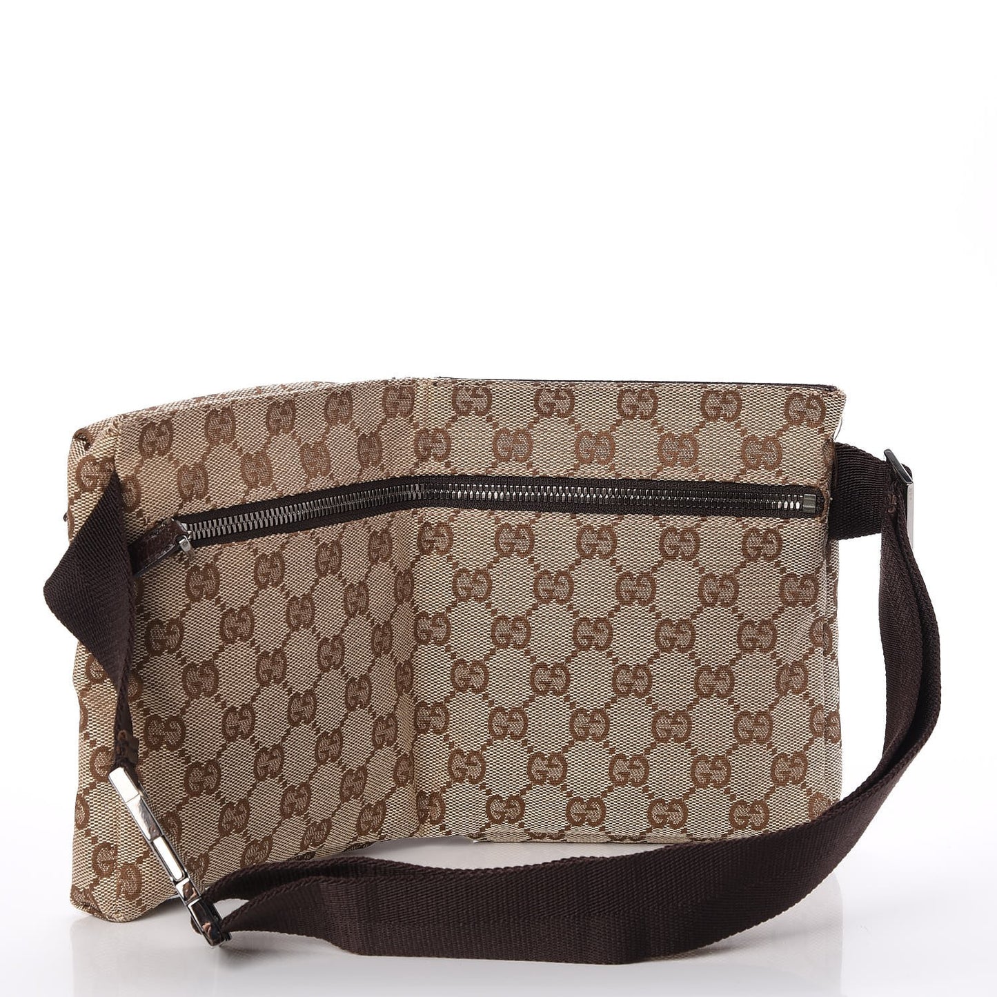 GG Monogram Double Pocket Belt Bag Dark Brown