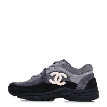 Chanel Suede Calfskin CC Sneakers 37.5 Grey 1 of 7
