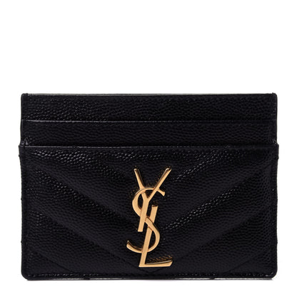 Saint Laurent Grain De Poudre Matelasse Chevron Monogram Credit Card Case Black 1 of 4