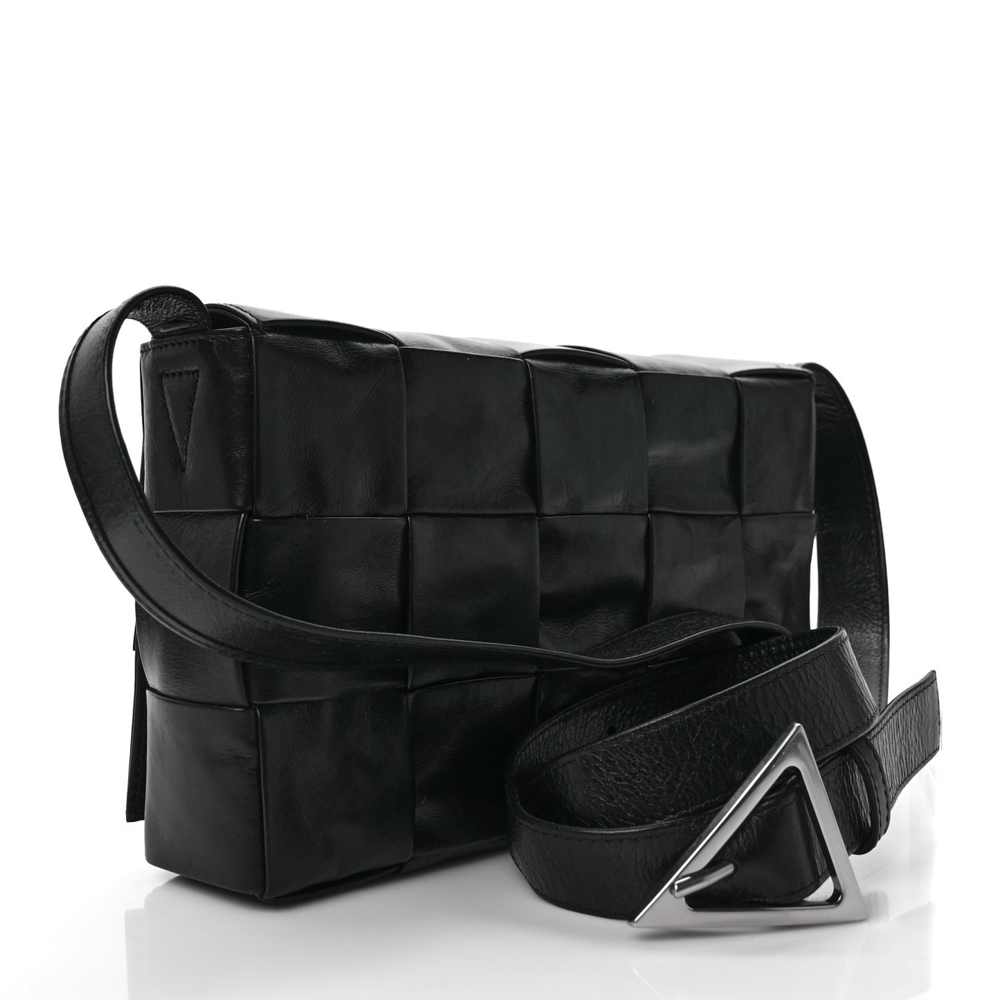 Paper Calfskin Maxi Intreccio Cassette Crossbody Bag Black