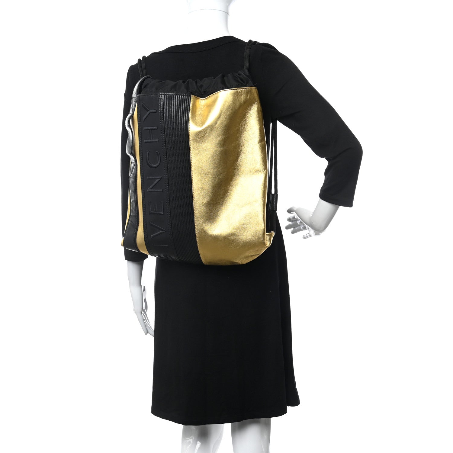 Givenchy Calfskin MC3 Drawstring Backpack Bag Black Gold 2 of 10