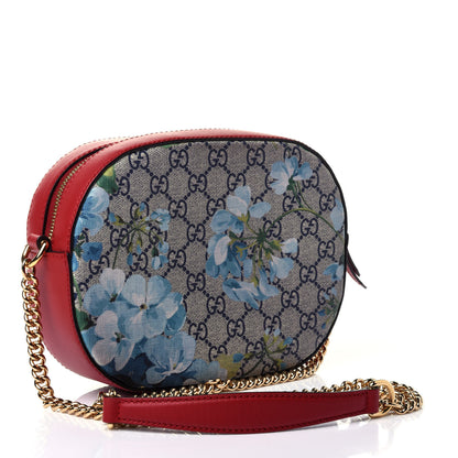 Gucci GG Supreme Monogram Blooms Mini Chain Shoulder Bag Beige Blue Navy Hibiscus Red 2 of 4