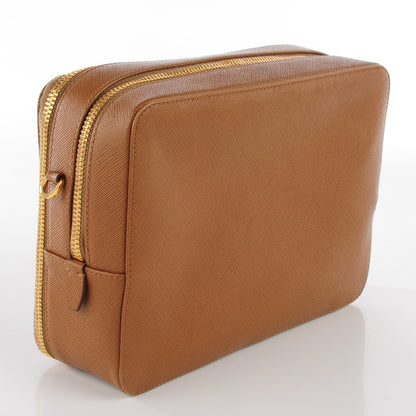 Prada Saffiano Lux Large Zip Crossbody Bag Caramel 3 of 10