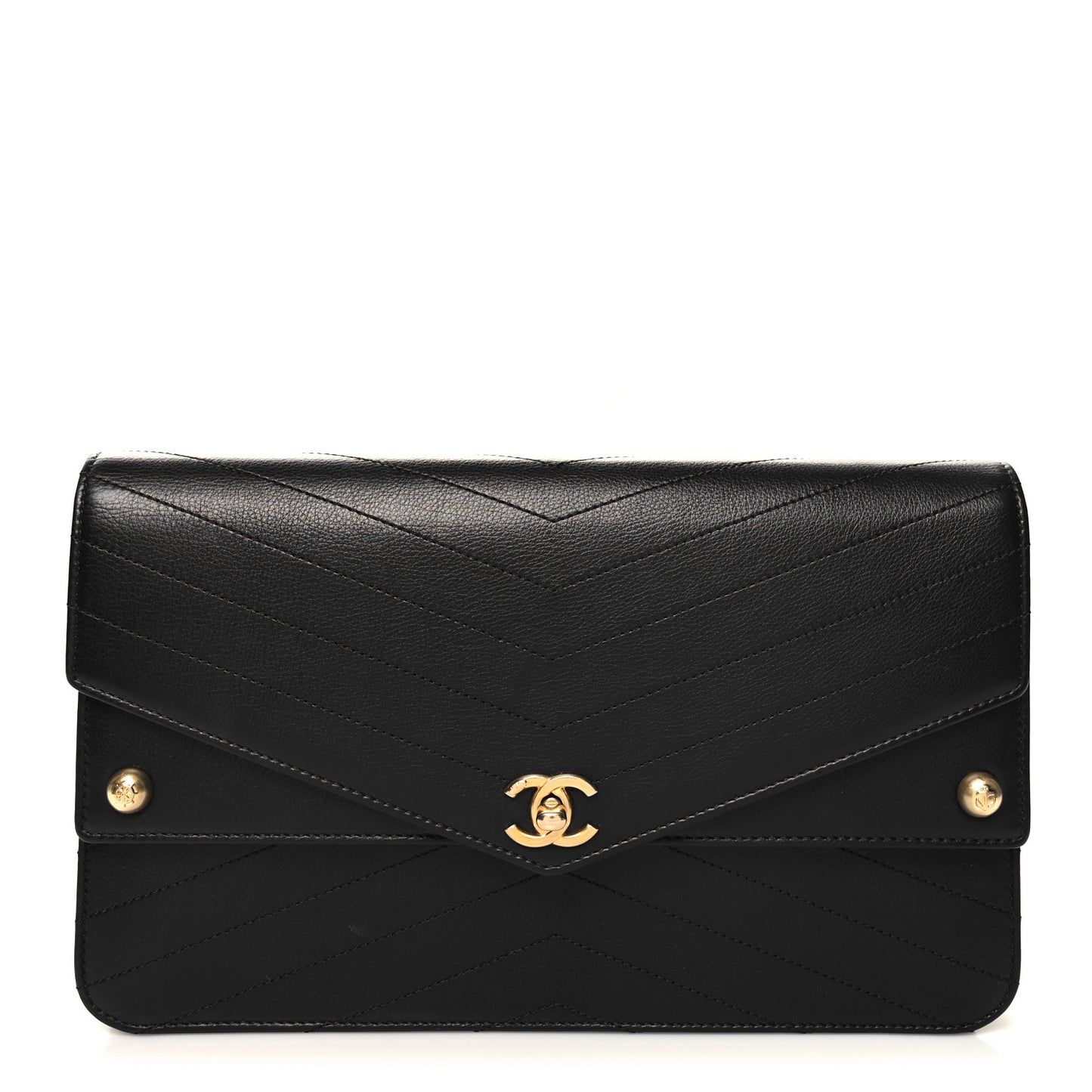 Calfskin Chevron Quilted Casual Trip Clutch Black