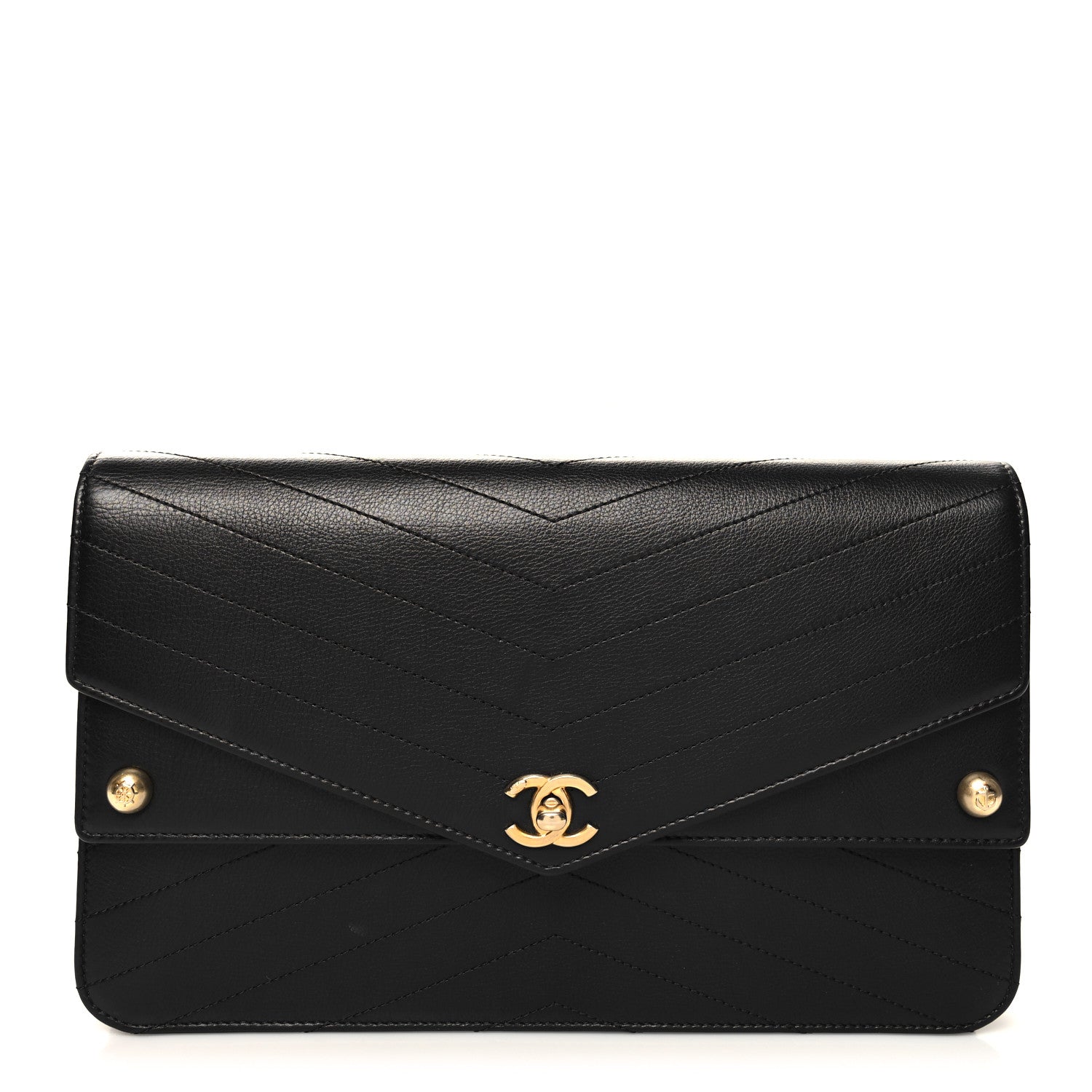 Chanel Calfskin Chevron Quilted Casual Trip Clutch Black 1 of 11