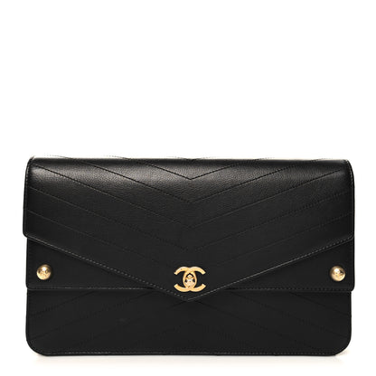 Chanel Calfskin Chevron Quilted Casual Trip Clutch Black 1 of 11