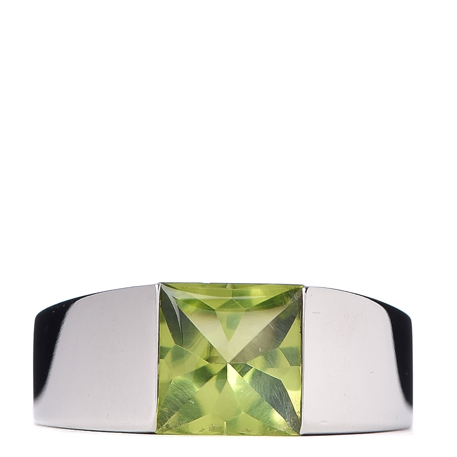 Cartier 18K White Gold Peridot 8mm Tank Ring 54 6.75 1 of 6
