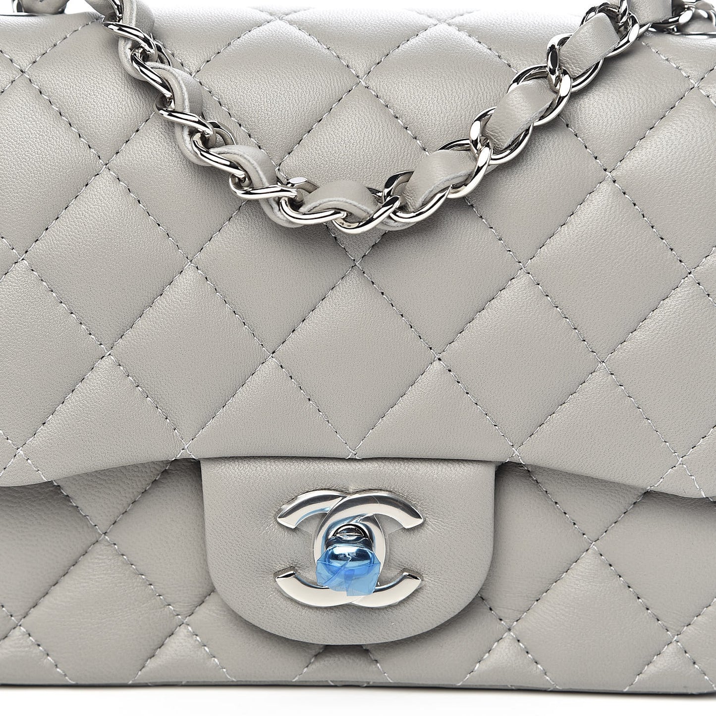 Lambskin Quilted Mini Square Flap Light Grey