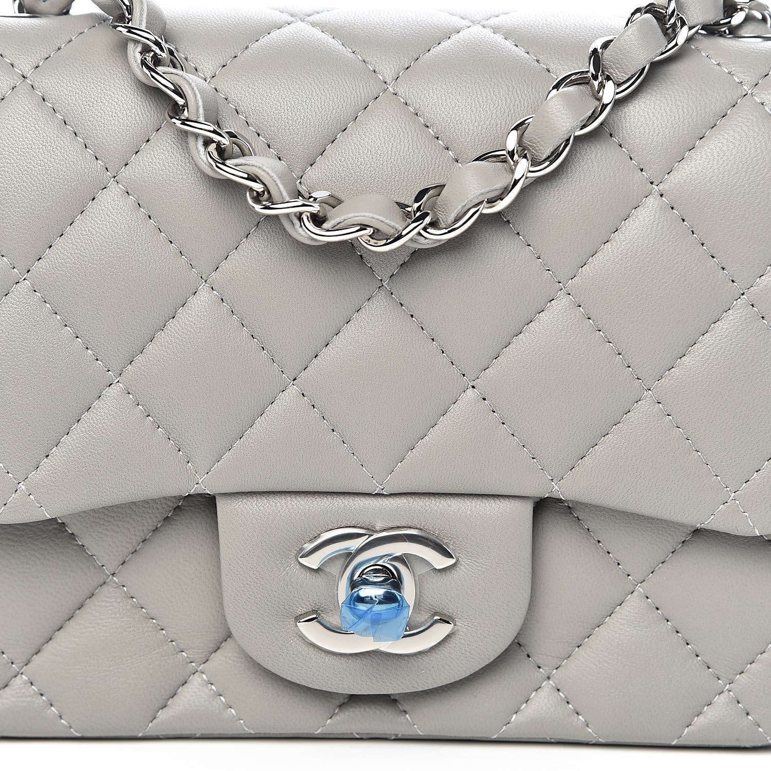 Chanel Lambskin Quilted Mini Square Flap Light Grey 10 of 11