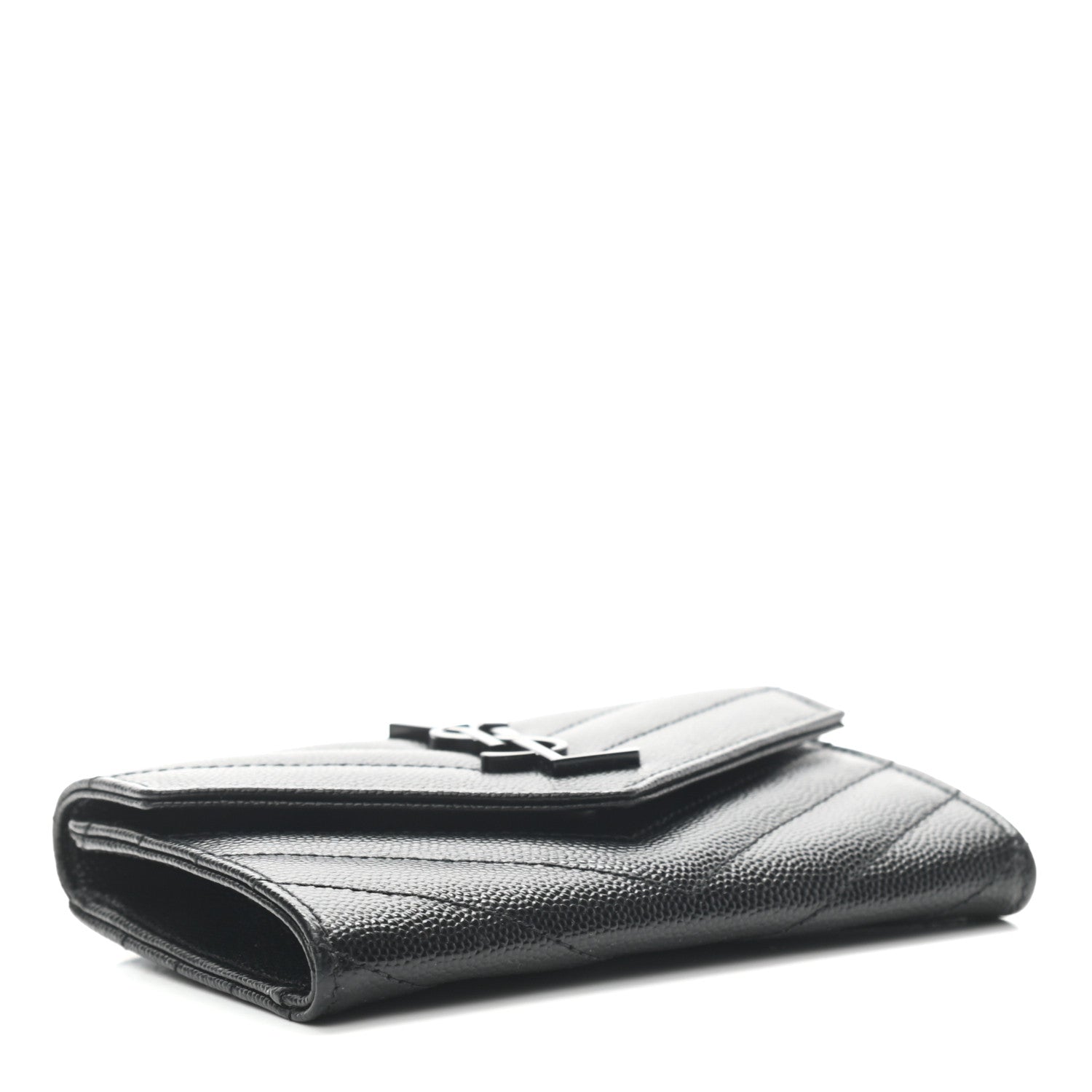 Saint Laurent Grain De Poudre Matelasse Chevron Small Monogram Envelope Wallet Black 4 of 6