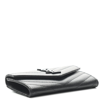 Saint Laurent Grain De Poudre Matelasse Chevron Small Monogram Envelope Wallet Black 4 of 6