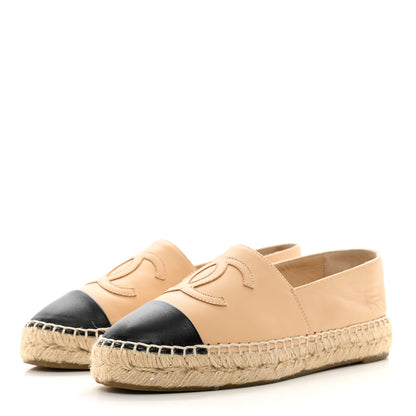Chanel Lambskin CC Espadrilles 36 Beige Black 3 of 9