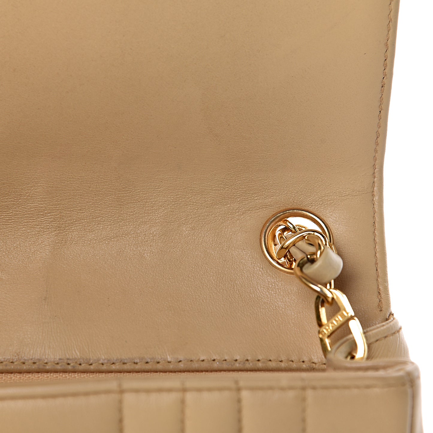 Lambskin Vertical Quilt Mini Square Flap Beige