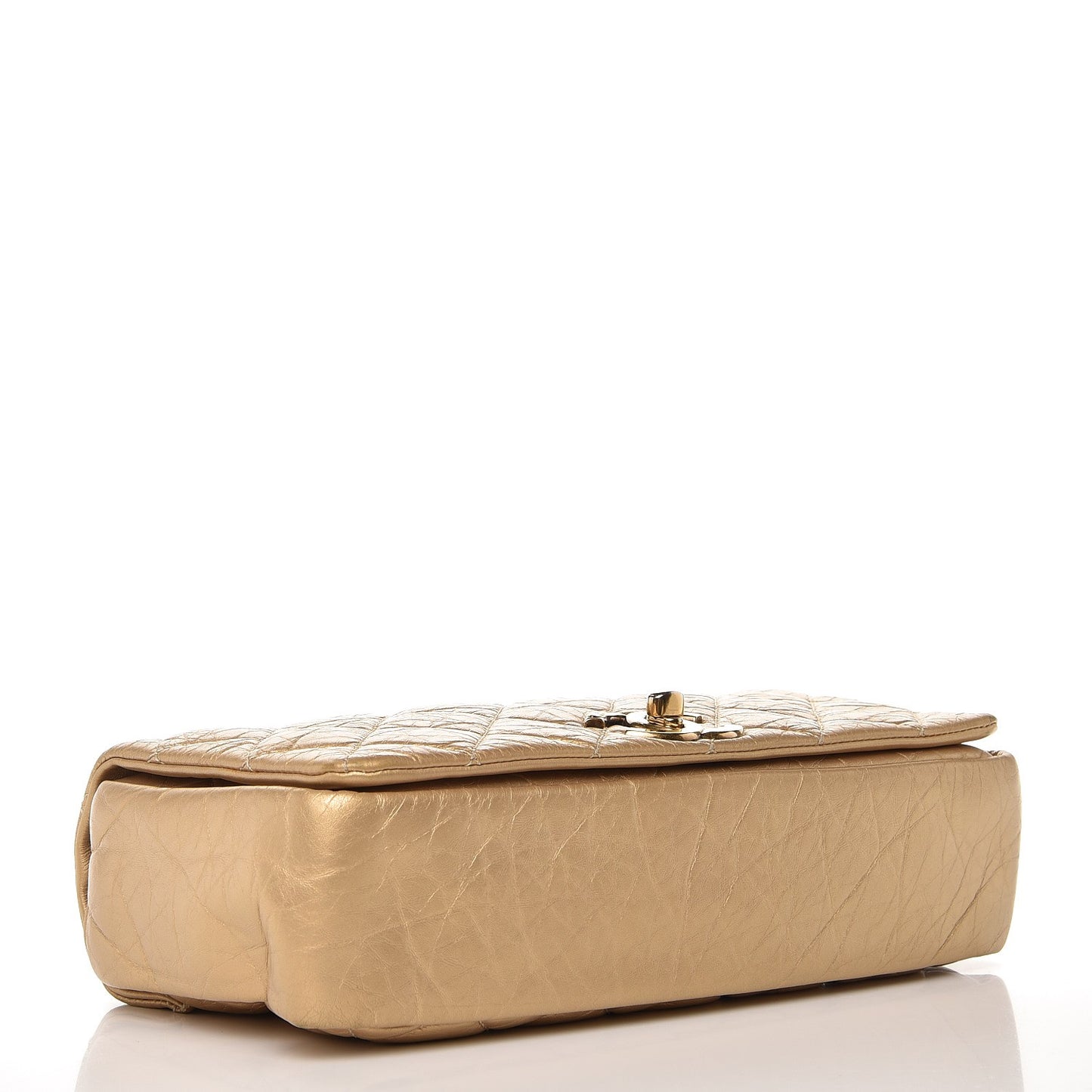 Metallic Aged Calfskin Quilted Small Pondichery Flap Gold