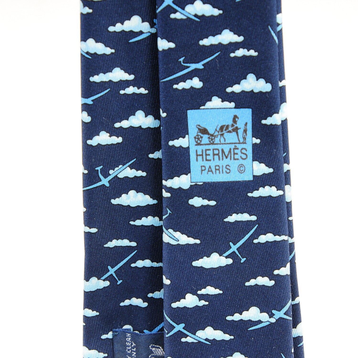 Hermes Printed Silk Mens Neck Tie Bleu 3 of 5