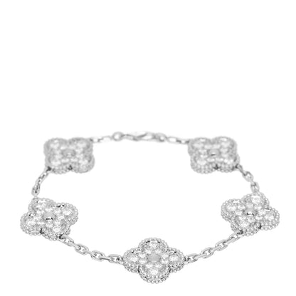 Van Cleef & Arpels 18K White Gold Diamond 5 Motifs Vintage Alhambra Bracelet 1 of 5
