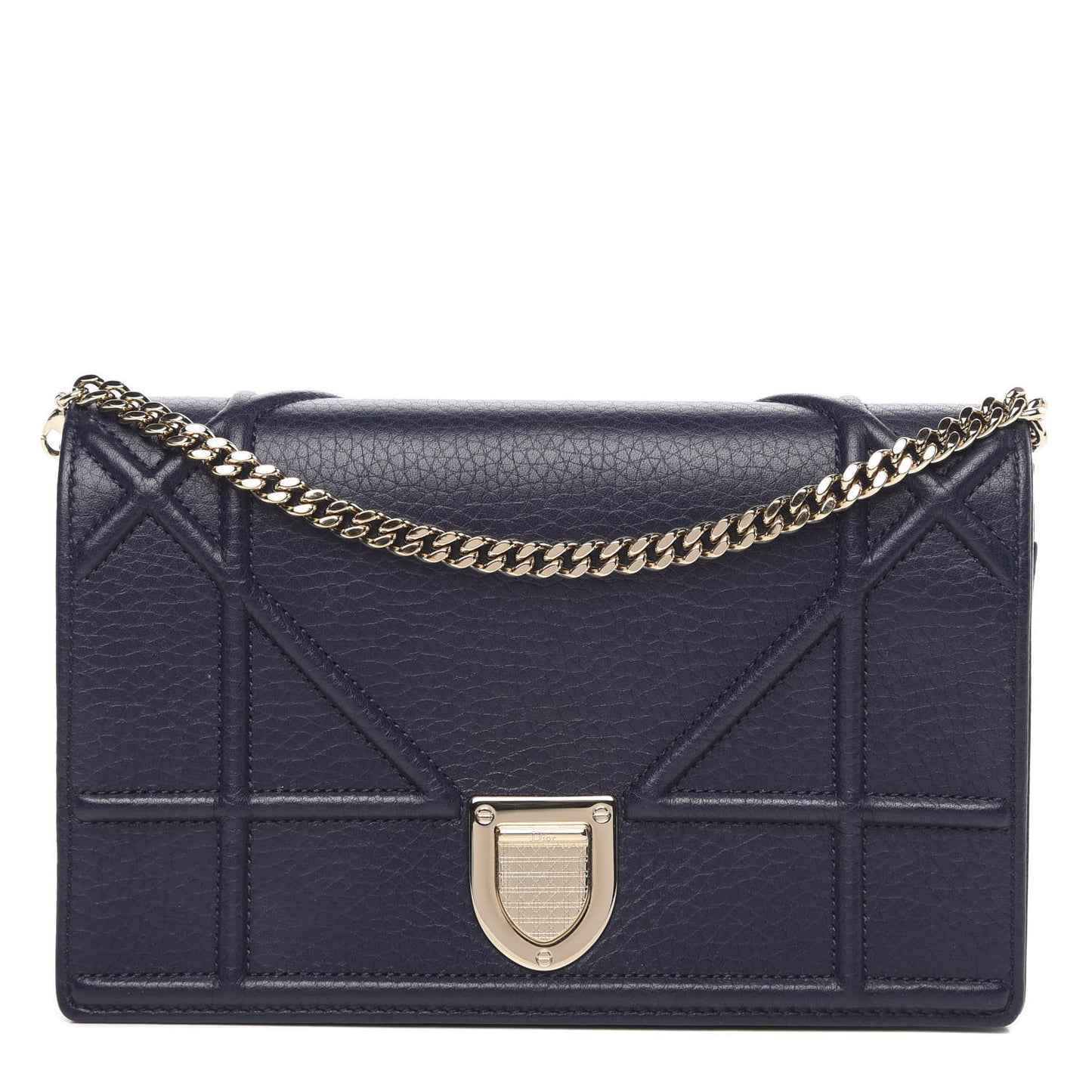 Grained Calfskin Diorama Wallet on Chain Pouch Indigo