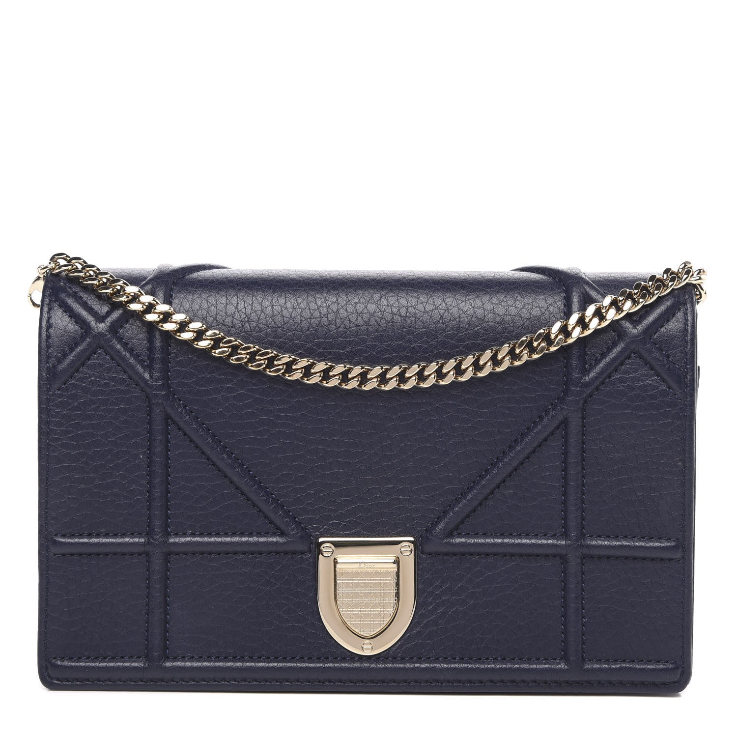 Christian Dior Grained Calfskin Diorama Wallet on Chain Pouch Indigo 1 of 10