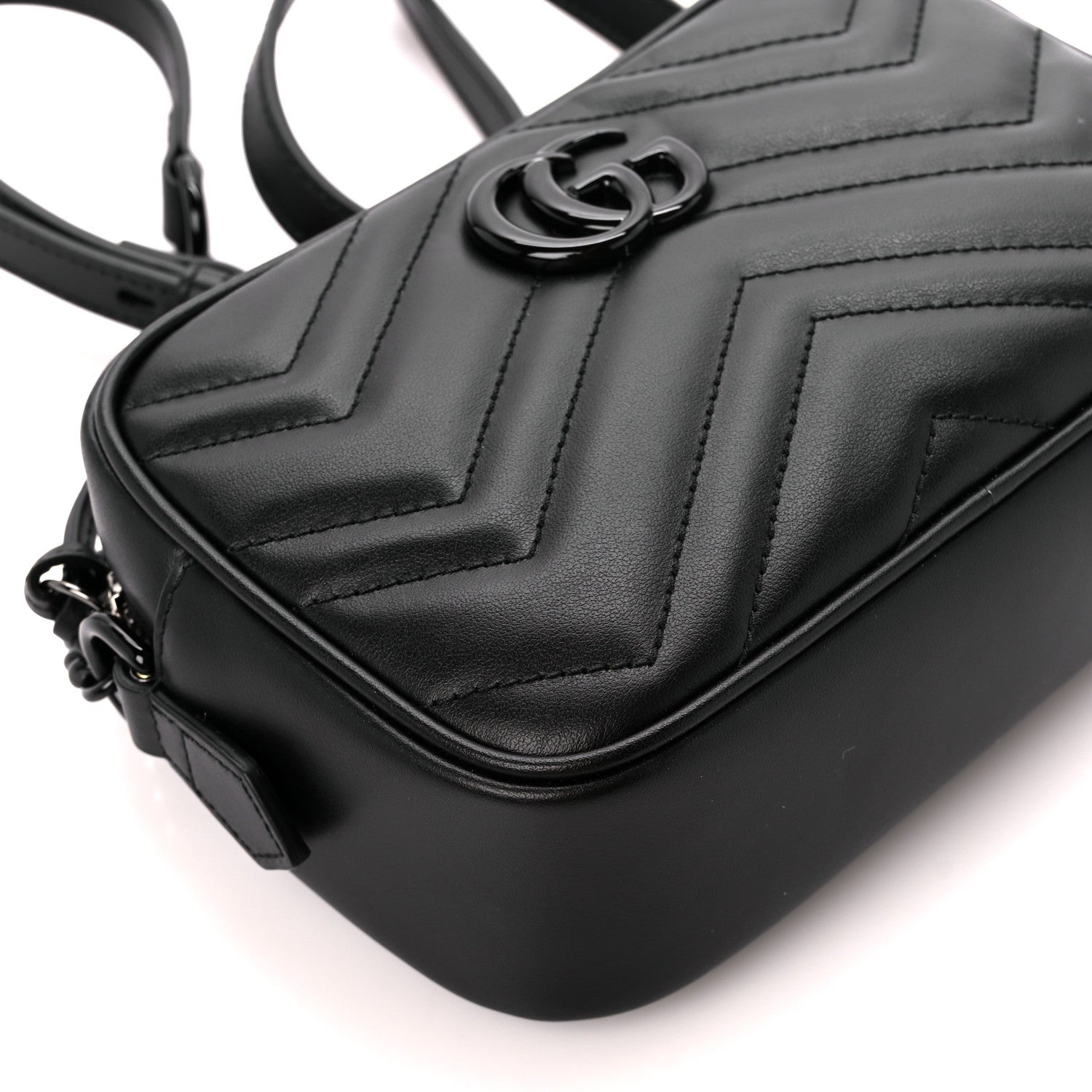 Gucci Calfskin Matelasse Monochrome Mini GG Marmont Chain Shoulder Bag Black 9 of 11