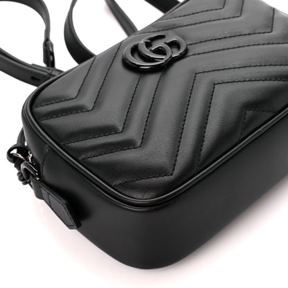 Gucci Calfskin Matelasse Monochrome Mini GG Marmont Chain Shoulder Bag Black 9 of 11