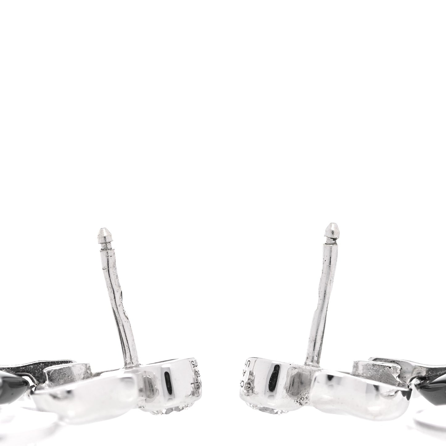 18K White Gold Diamond Black Ceramic Camelia Galbe Earrings