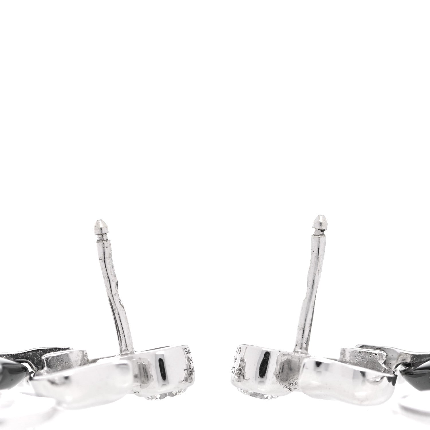 Chanel 18K White Gold Diamond Black Ceramic Camelia Galbe Earrings 4 of 5