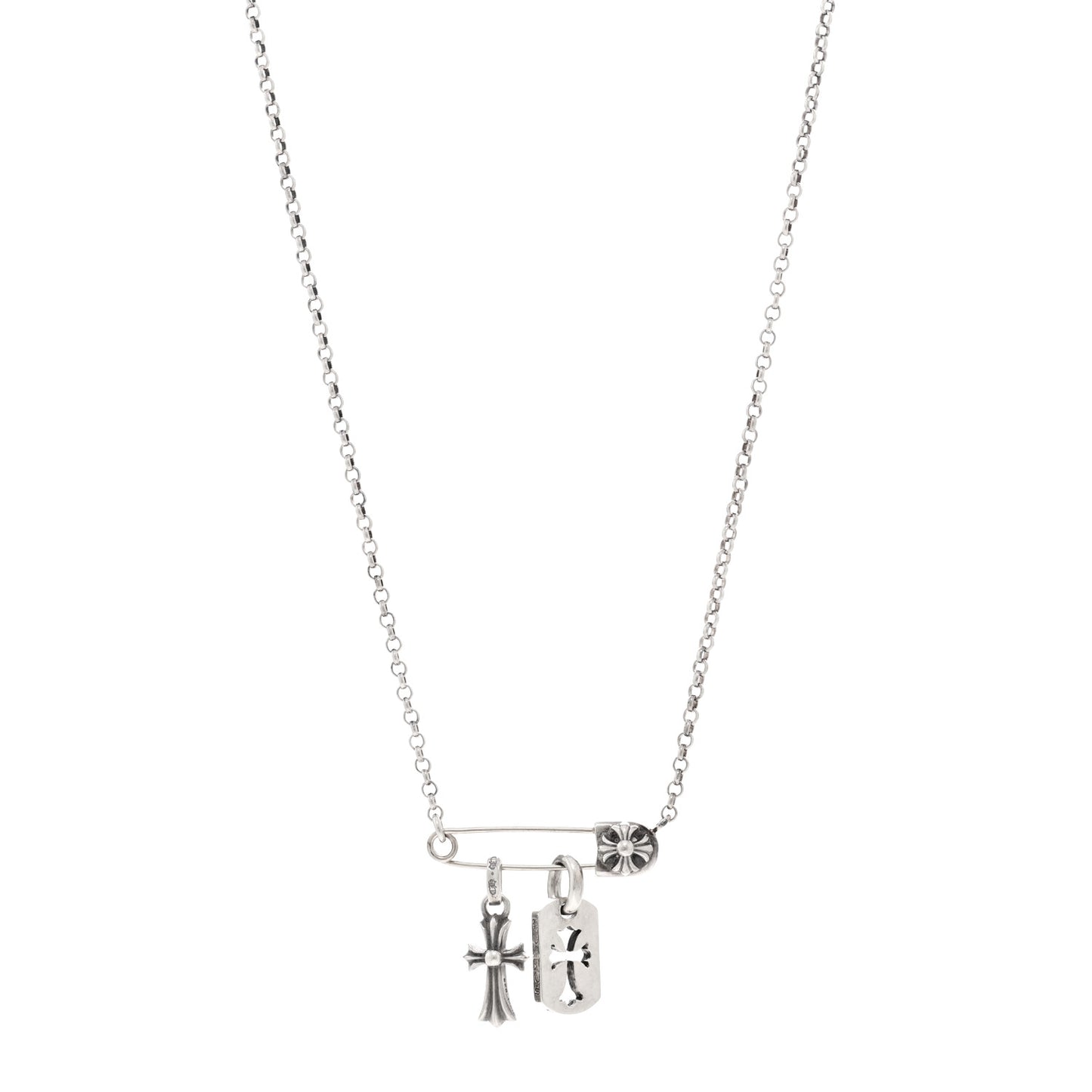 Sterling Silver Safety Pin Multi Pendant Necklace