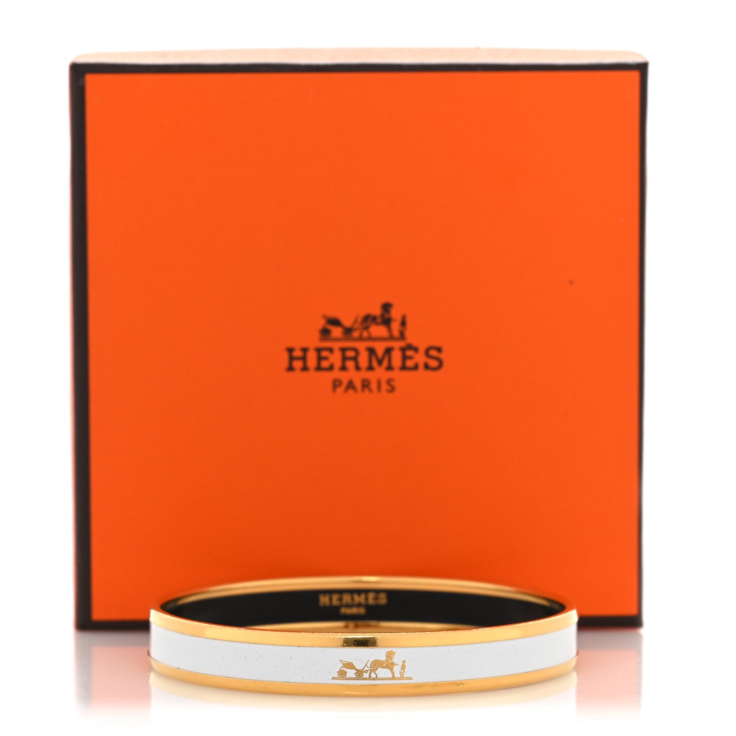 Hermes Enamel Printed Narrow Caleche Bracelet 70 White 6 of 6