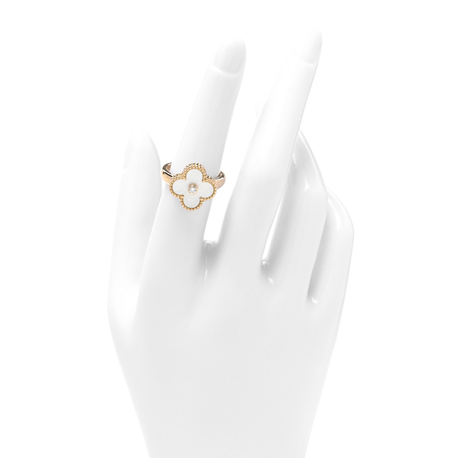 Van Cleef & Arpels 18K Yellow Gold Diamond Mother of Pearl Vintage Alhambra Ring 53 6.25 2 of 5
