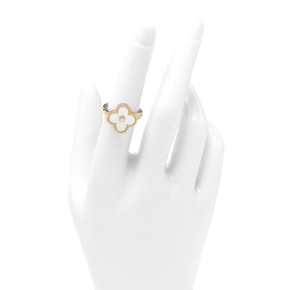 Van Cleef & Arpels 18K Yellow Gold Diamond Mother of Pearl Vintage Alhambra Ring 53 6.25 2 of 5