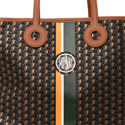 Moynat Grained Calfskin Canvas 1920 Oh! Tote Ruban MM Carbon Bronze Cognac 8 of 10