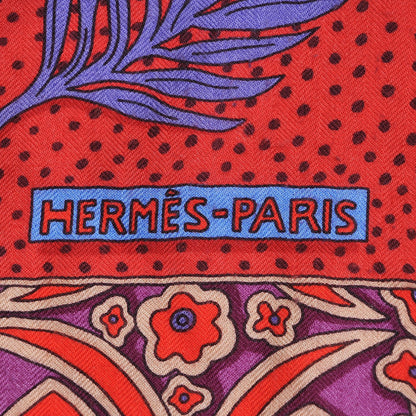 Hermes Cashmere Silk Zenobie Reine De Palmyre 140 Aubergine Bleu Dur Rouge 6 of 6