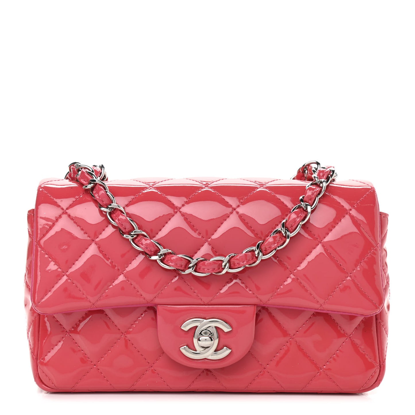 Patent Quilted Mini Rectangular Flap Pink