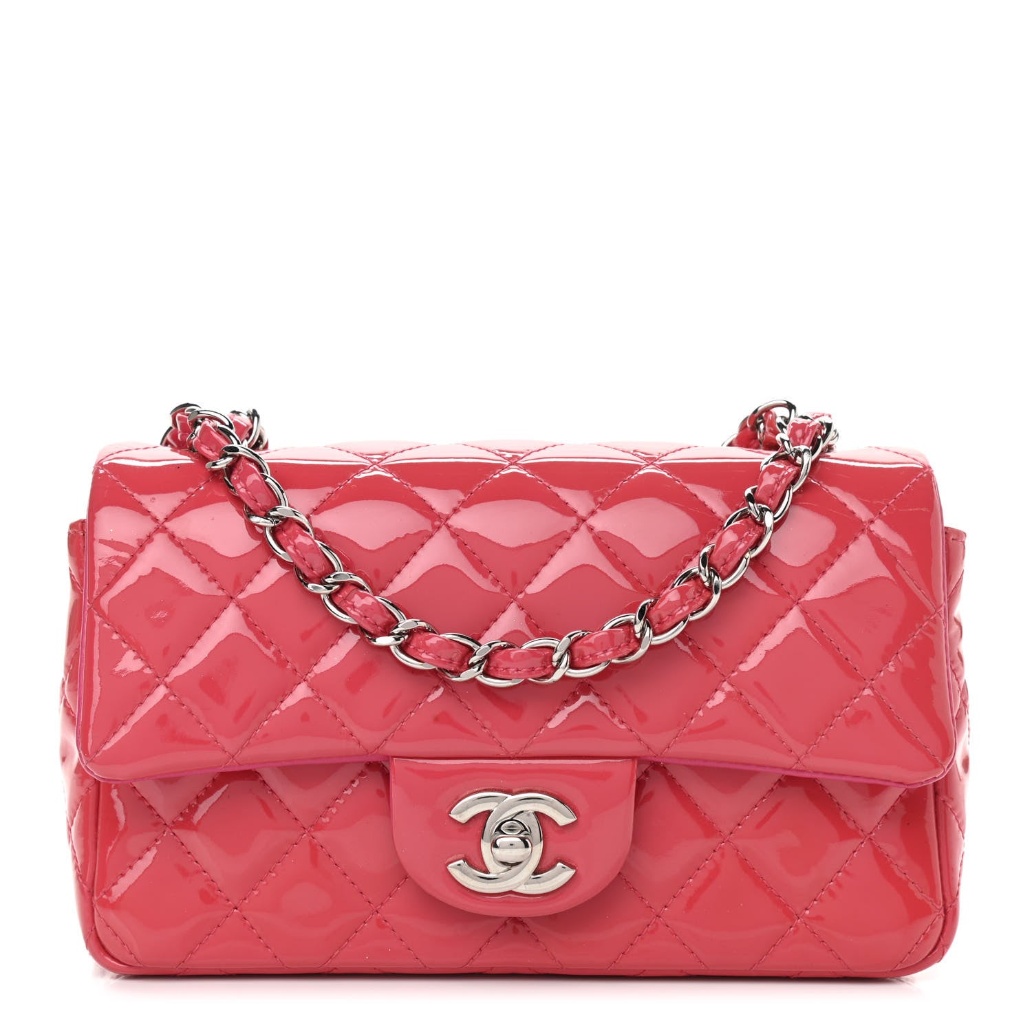 Chanel Patent Quilted Mini Rectangular Flap Pink 1 of 13